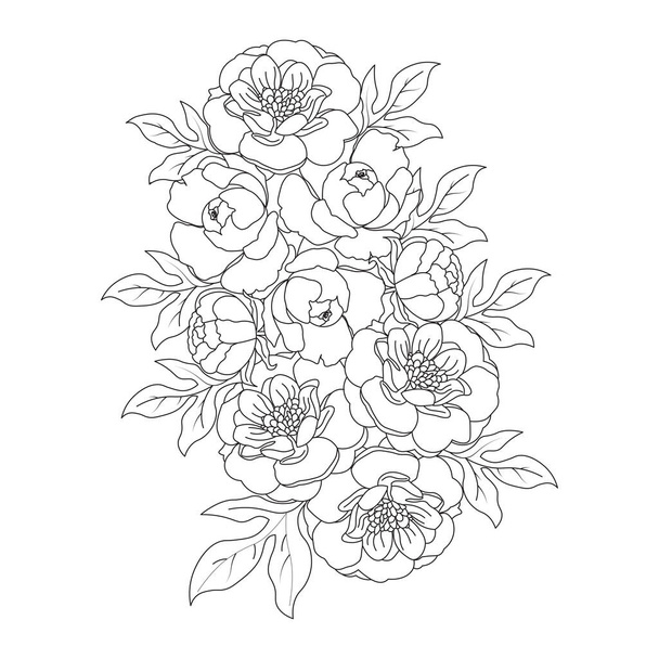 beautiful flowers coloring page with pencil sketch drawing detailed in vector graphic of line art - Wektor, obraz