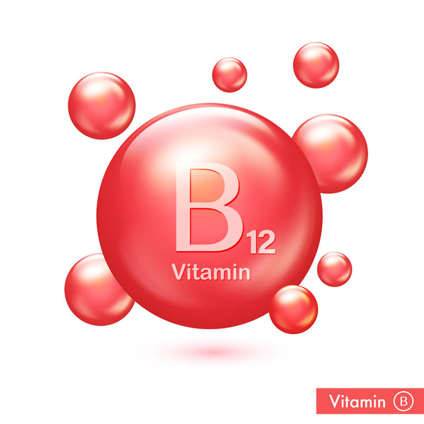 Vitamin B12 icon. Cobalamin vitamin drop pill capsule. Shining essence droplet. Beauty treatment nutrition skin care. Vector illustration - Vetor, Imagem