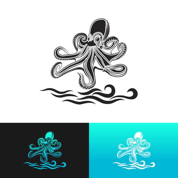 Octopus illustration isolated on white background. Design element for logo, label, emblem, sign. Vector Illustration - Vektör, Görsel