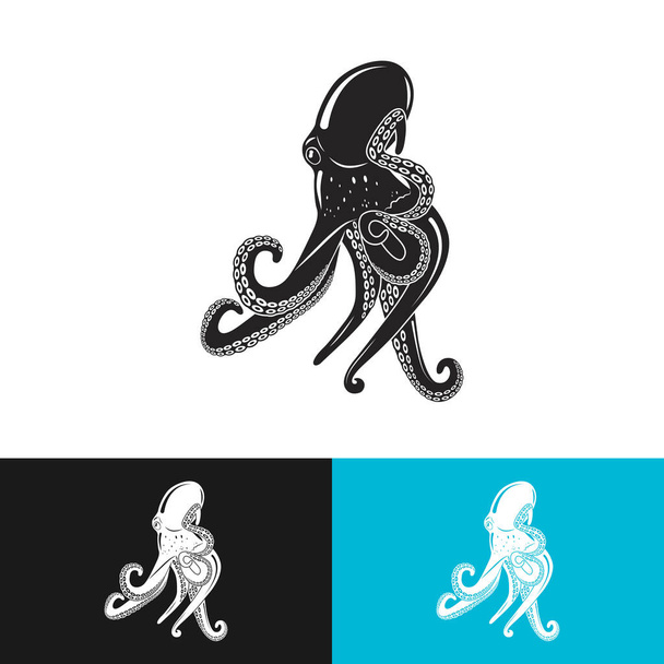 Octopus illustration isolated on white background. Design element for logo, label, emblem, sign. Vector Illustration - Vector, imagen
