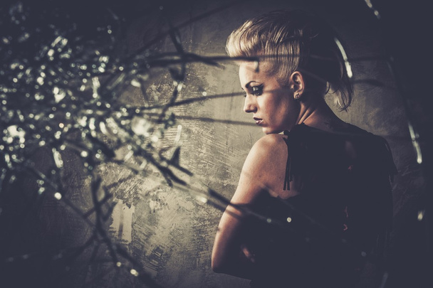 Punk girl behind broken glass  - Photo, Image