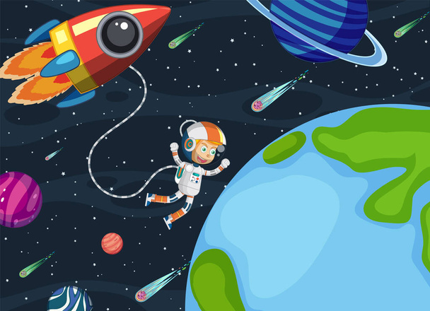 Astronaut in the galaxy background illustration - Vector, Image