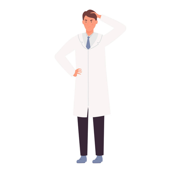 Male doctor in thinking pose. Confused medical hospital worker vector illustration - ベクター画像