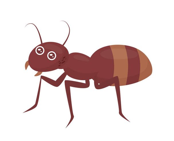Χαριτωμένο άγριο μυρμήγκι. Πανίδα άγριας ζωής, πλάσμα χόρτου, βιολογία εικονογράφηση φορέα μικροοργανισμών - Διάνυσμα, εικόνα