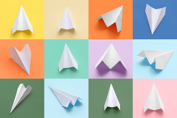 Many paper planes on colorful background - Foto, imagen