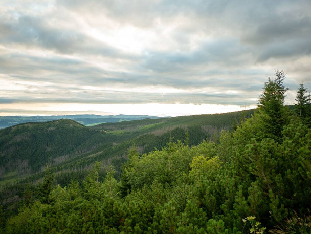 A lovely landscape view of forested hills with beautiful clouds in the background - Fotoğraf, Görsel