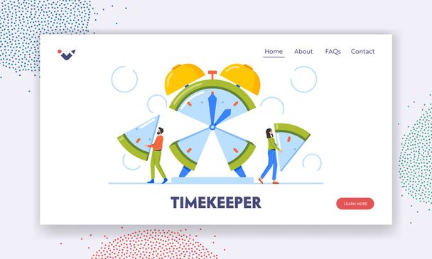 Timekeeper Landing Page Template. Time Management and Project Task Allocation Concept. Characters Team Manage Resources, Men And Women Dividing Clock on Pieces. Cartoon People Vector Illustration - Vektor, Bild