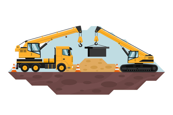 Heavy machinery stage background of telescopic crane used in the construction industry - ベクター画像