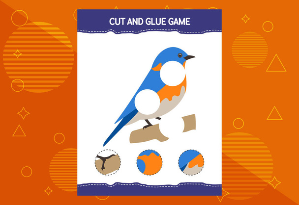 Cut and glue game for kids with birds. Cutting practice for preschoolers. Education worksheet. - ベクター画像
