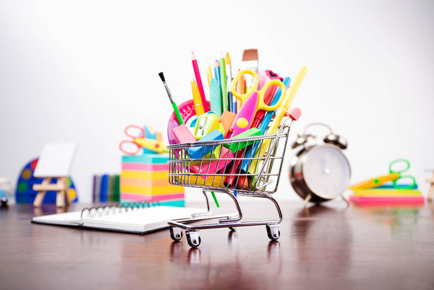 School supplies. Set of colorful school accessories isolated on the white background.  - Photo, Image
