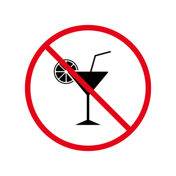 Cocktail with Straw Ban Black Silhouette Icon. Forbidden Drink Alcohol Bar Pictogram. Prohibited Martini Coctail Red Stop Circle Symbol. No Allowed Margarita Sign. Isolated Vector Illustration. - Vector, imagen
