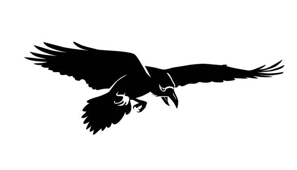Halloween black element. Flying black raven. Vector on transparent background  - Vector, imagen