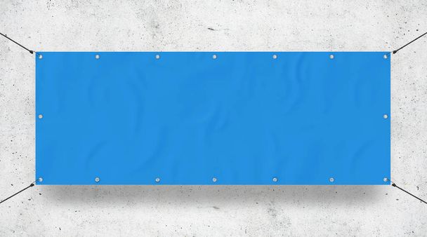 Blue Outdoor Tarpaulin Banner Mockup 3D Rendering - Foto, afbeelding