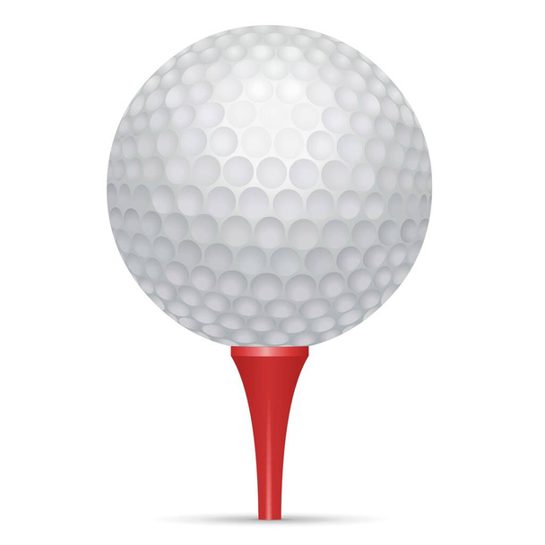 Golf ball and red tee on white background - Vektör, Görsel