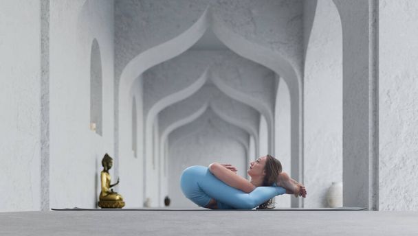 Young athletic attractive woman practicing yoga. - 写真・画像
