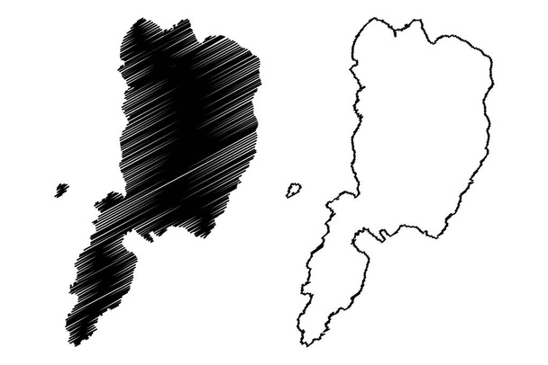 Isla Bardsey (Reino Unido de Gran Bretaña e Irlanda del Norte, Gales) mapa vector ilustración, garabato boceto Isla de Ynys Enlli o Isla de 20000 Santos mapa - Vector, imagen