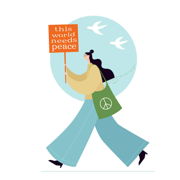Vector image of a girl with a placard advocating for peace. - Vecteur, image