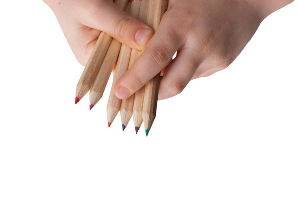 Sok különböző elszigetelt színes ceruza eszköz művészi kreativitás rajz. - Fotó, kép