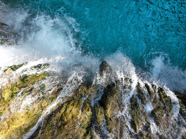 aerial view of a waterfall produced by the elsa river in tuscany - 写真・画像