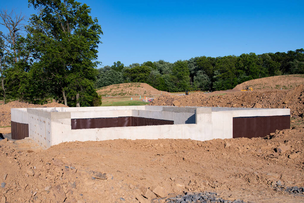 concrete foundation for new house cement development formwork basement - Photo, image