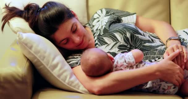 Auténtica madre franca y bebé juntos besando y mostrando amor - Metraje, vídeo