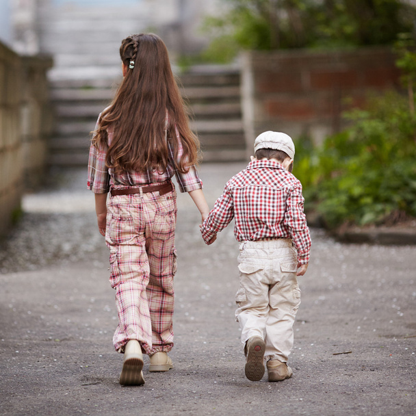 boy go with his pretty sister for the walk - Zdjęcie, obraz