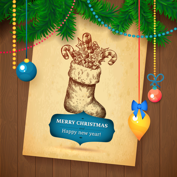 Joulun käsin piirretty Vecrot luonnos kortti joulu suunnittelu pallot
. - Vektori, kuva