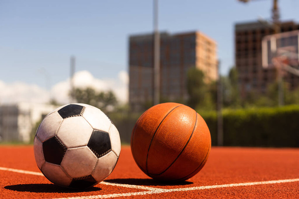 Set of sport equipment, soccer and basketball balls. - Fotografie, Obrázek