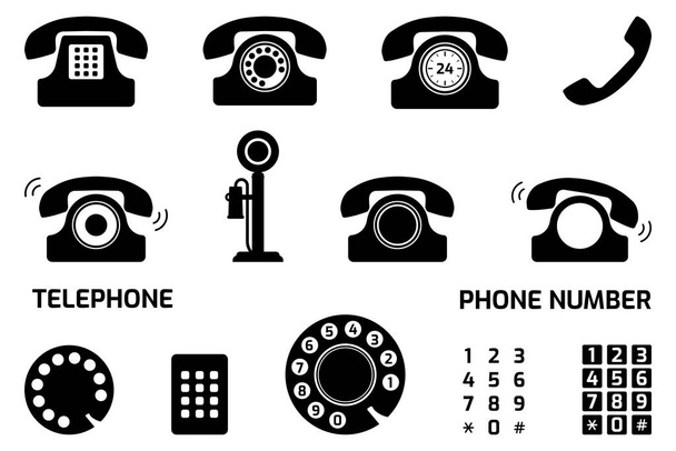 Retro telephone icon set. Collection of vintage telephone symbols. Flat vector illustration - Vecteur, image
