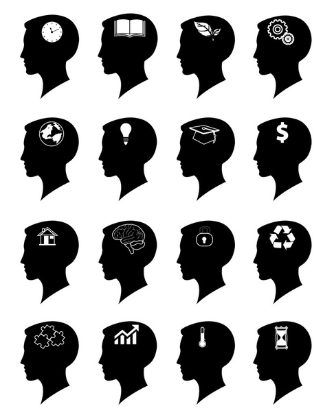 Head brain vector icons set - Vektör, Görsel