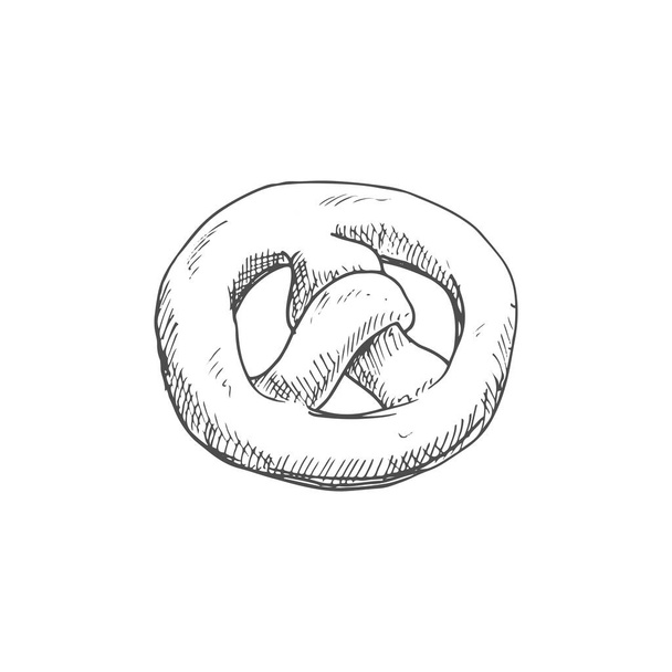 Bagel knot or pretzel isolated monochrome sketch. Vector pastry bakery food, salty snack - Vector, imagen