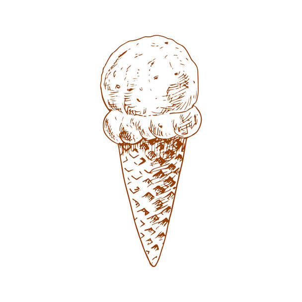 Παγωτό με ζελατίνα, ζωγραφισμένο στο χέρι. Παγωτό χωνάκι, δροσιστικό καλοκαιρινό επιδόρπιο - Διάνυσμα, εικόνα