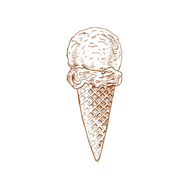 Summer dessert isolated ice cream in waffle cone. Vector frozen gelato, refreshing sundae dessert - Vektori, kuva