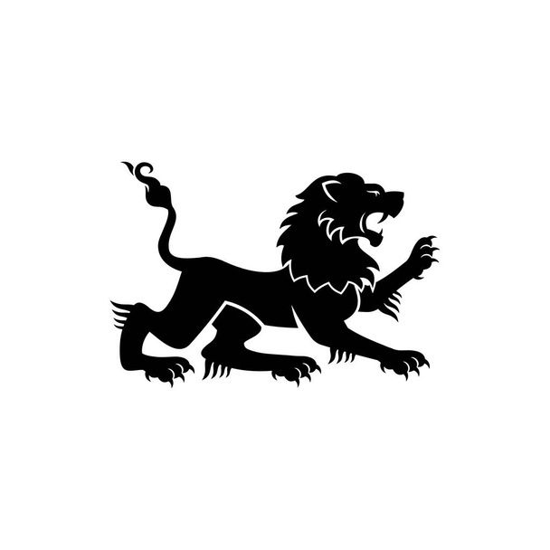 Εραλδικό λιοντάρι, βασιλικό διανυσματικό έμβλημα. Μεμονωμένο άγριο λιοντάρι, γοτθικό σύμβολο - Διάνυσμα, εικόνα