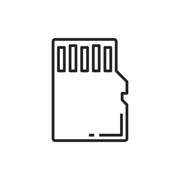 Memory card microSD or miniSD isolated vector outline icon. Vector non-volatile memory card used in portable devices. MiniSD, T-Flash or TF, TransFlash with row of UHS-II connections. Linear microSD - Vettoriali, immagini