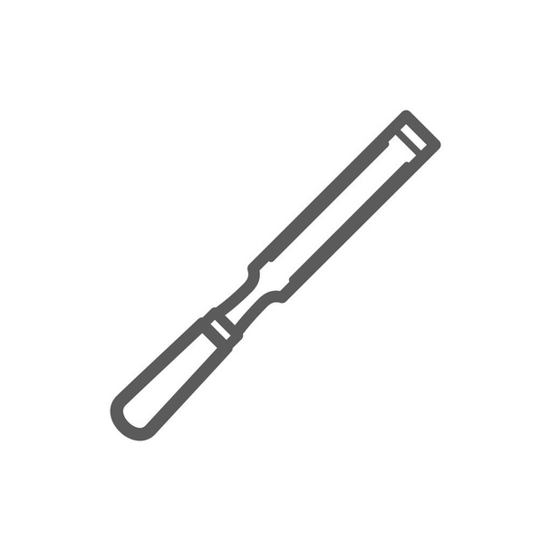 Chisel tool with cutting edge,blade on end and handle isolated monochrome icon. Vector carving or cutting instrument, to cut hard material as wood, stone, or metal. Woodworking and metalworking chisel - Vector, Image