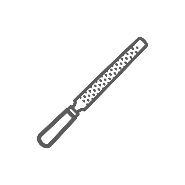 Fine rasp isolated coarse form of file used to coarsely shaping wood monochrome outline icon. Vector instrument used in construction building and carpentry, nailfile with handle, line art chisel - Vettoriali, immagini