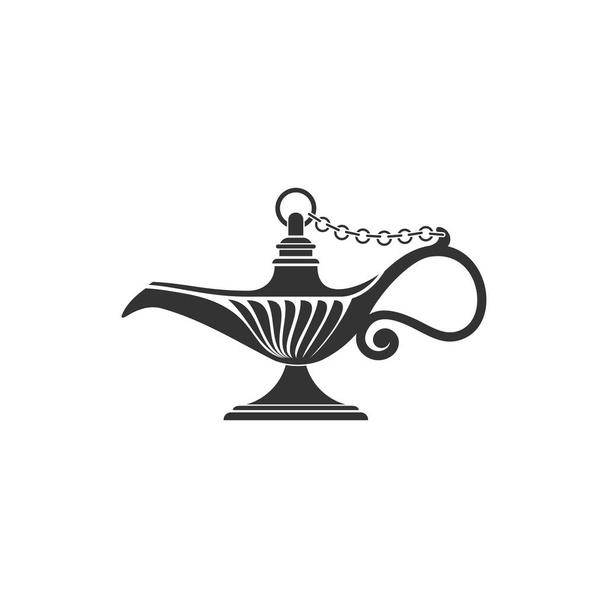 Aladdin or genie oil lamp isolated icon. Vector retro monochrome magic arabic lantern mesh - Vektor, kép