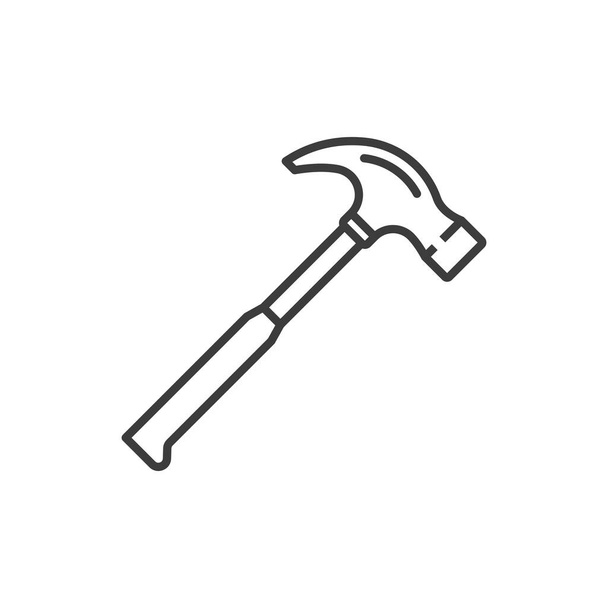 Hammer isolated carpenter instrument outline icon. Vector closeup of renovation hardware, hammer linear object. Repair and construction work tool, framing mallet, hand tool with wooden handle - Vector, Imagen