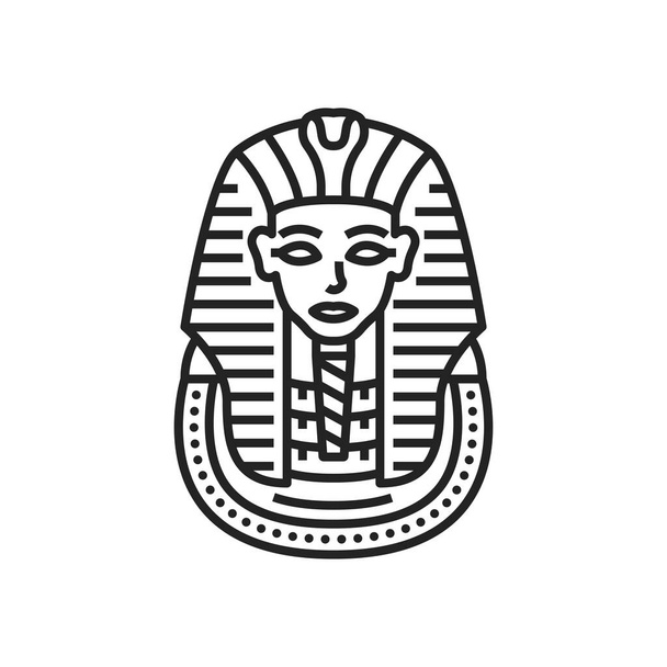 Egypt Pharaoh Tutankhamun burial mask isolated outline vector icon. Egyptian king ancient monochrome symbol - Vector, Image