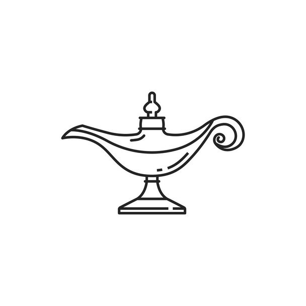 Oil lamp, Egyptian ancient lantern, vector line icon. Ancient Egypt symbol of culture and history relic, magic oil lamp of myth, Arabian genie lantern in outline - ベクター画像