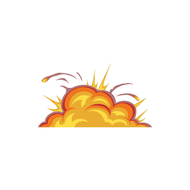 Fiery cloud bomb explosion isolated boom effect flat cartoon icon. Vector burst effect, fire ignite flame, orange fireballs and burning blast. Boom effects, realistic explode destruction nuclear bomb - Vettoriali, immagini