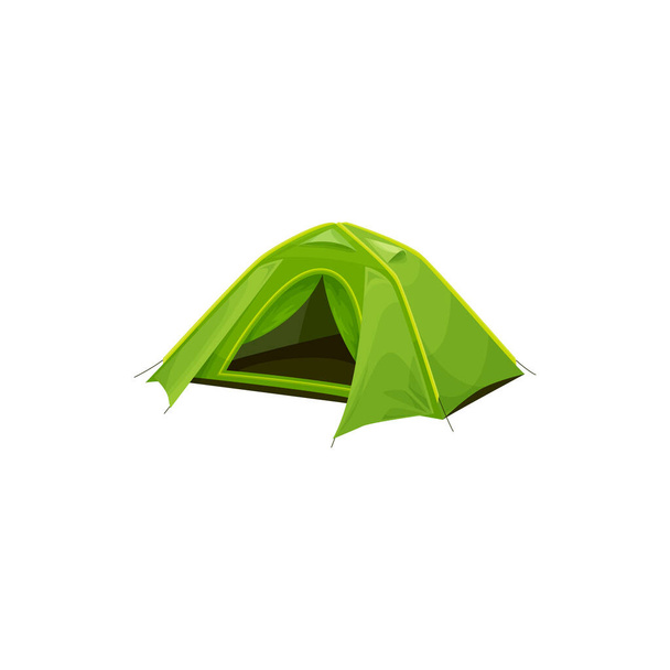 Tourists tent green shelter dome isolated camping and hiking marquee realistic icon. Vector travel picnic house, waterproof canopy tent. Campsite awning, temporary home of scouts and travelers - Vetor, Imagem