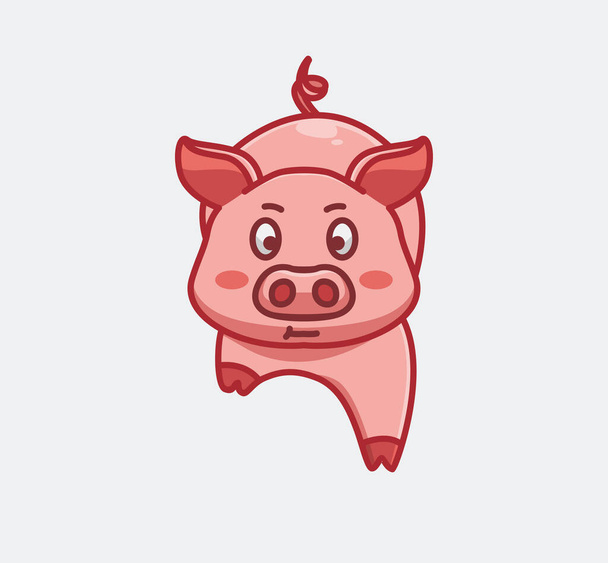 cute pig walking to the front slowly. cartoon animal nature concept Isolated illustration. Flat Style suitable for Sticker Icon Design Premium Logo vector. Mascot Character - Vetor, Imagem