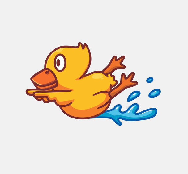 cute yellow duck skating in a water - Vettoriali, immagini