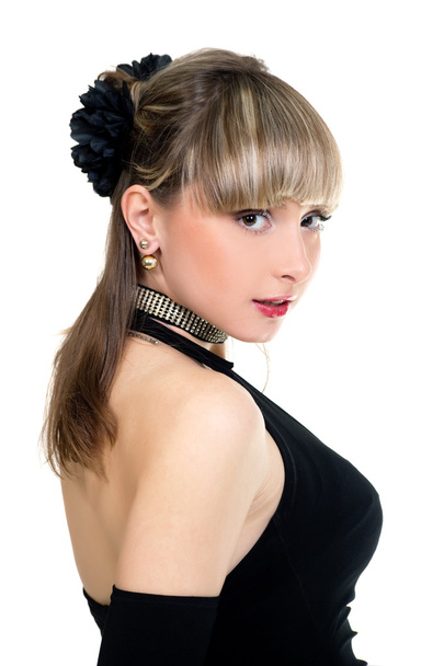 Beautiful blonde girl in black dress - Valokuva, kuva
