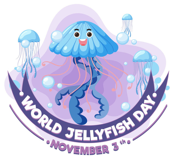 World jellyfish day cartoon logo concept illustration - Vektör, Görsel