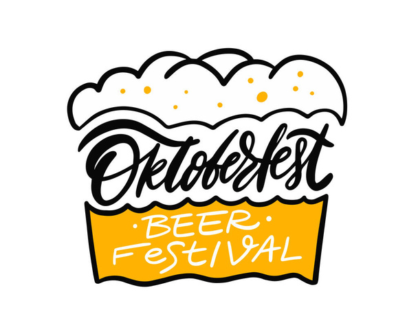 Beer Festival Oktoberfest. Hand drawn black color logo sketch. Vector lettering text illustration. Isolated on white background. - Vector, Imagen