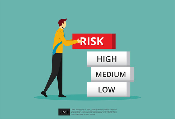 Businessman hold cube risk. Risk management, control and assessment concept vector illustration - Vettoriali, immagini