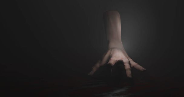 Image of hand walking in dark space. Horror, fright and halloween concept digitally generated image. - Foto, afbeelding